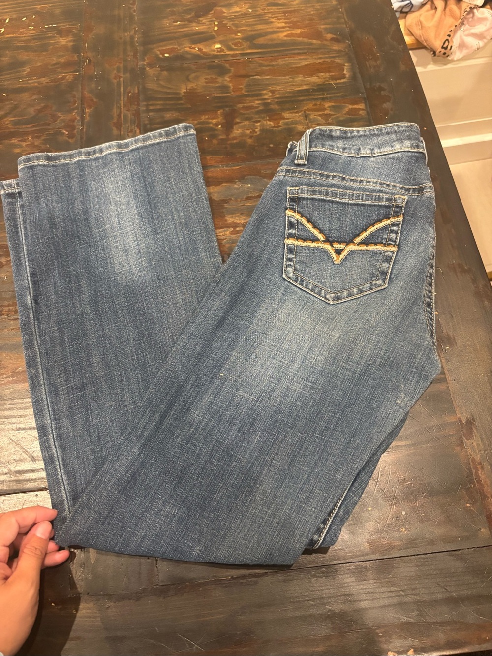 Stetson Women's Bootcut Jeans in Faded Blue with Gold Stitching